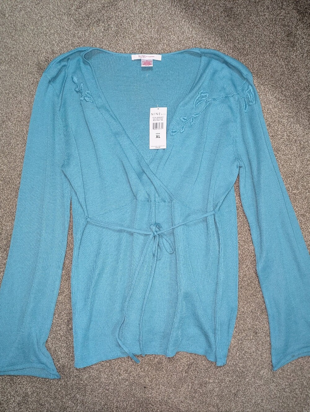 NINE WEST Teal Tie Blouse